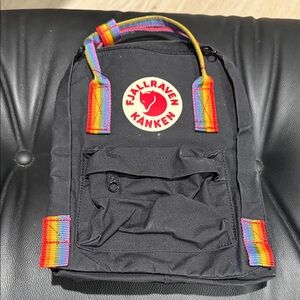 Kånken Mini Black Backpack with Rainbow Straps